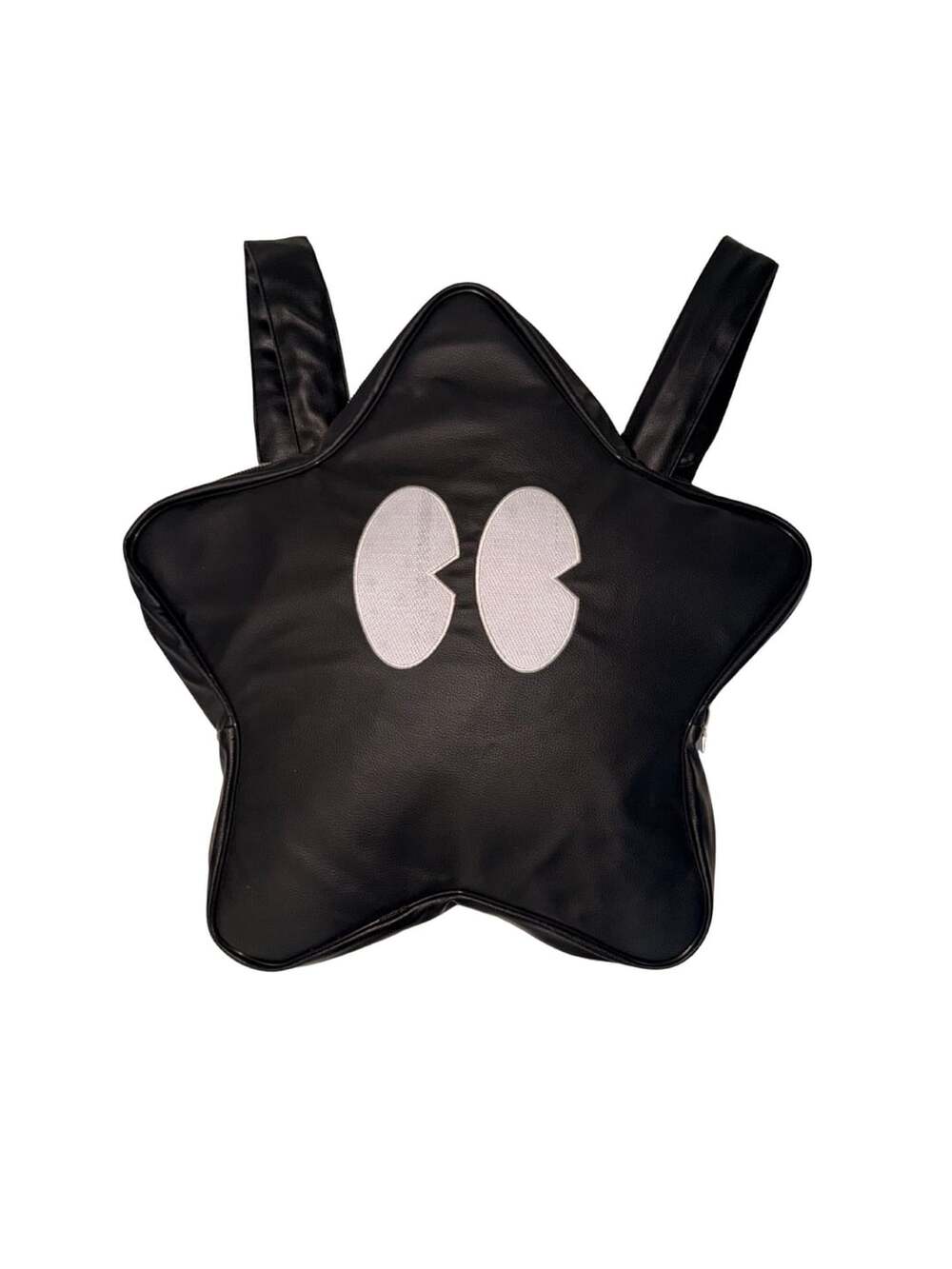 Black Faux Leather Star Backpack with Embroidered Eyes